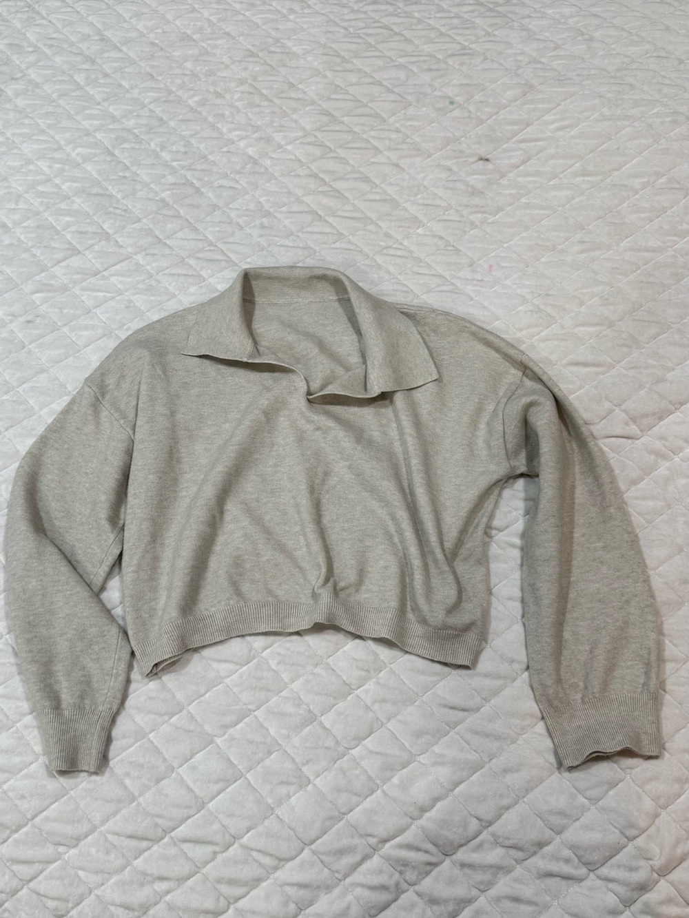 Cropped Collared Women's Sweater - Light Gray
